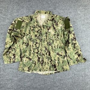 US Navy Shirt Mens Medium Green Digital Camo Long Sleeve Button Front Utility